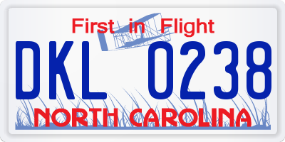 NC license plate DKL0238