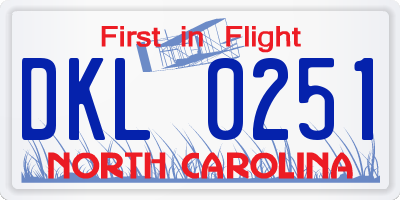 NC license plate DKL0251