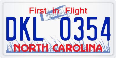 NC license plate DKL0354