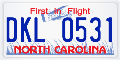 NC license plate DKL0531