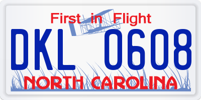 NC license plate DKL0608