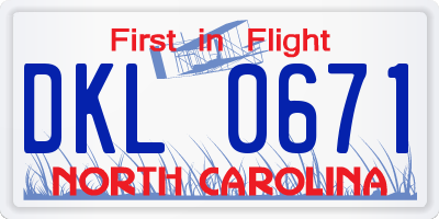 NC license plate DKL0671