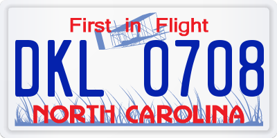 NC license plate DKL0708