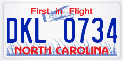NC license plate DKL0734