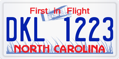NC license plate DKL1223