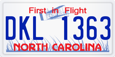 NC license plate DKL1363