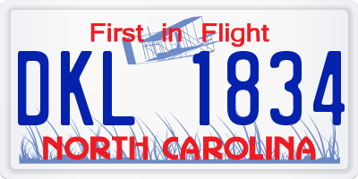 NC license plate DKL1834