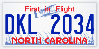 NC license plate DKL2034