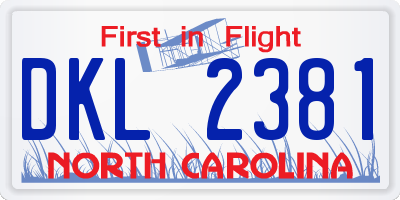NC license plate DKL2381