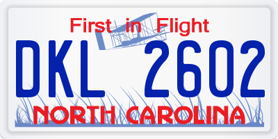 NC license plate DKL2602