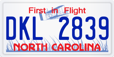 NC license plate DKL2839