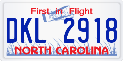NC license plate DKL2918