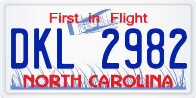 NC license plate DKL2982