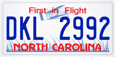 NC license plate DKL2992