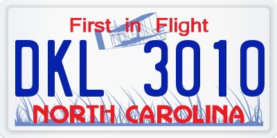 NC license plate DKL3010
