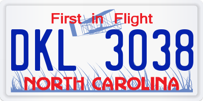NC license plate DKL3038