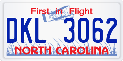 NC license plate DKL3062