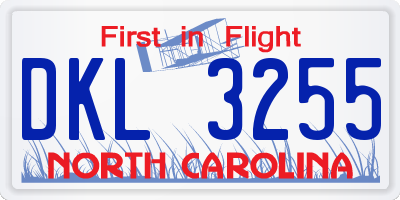 NC license plate DKL3255