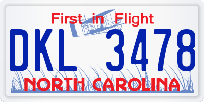 NC license plate DKL3478