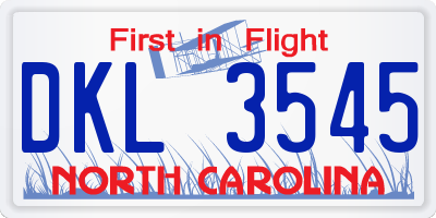NC license plate DKL3545