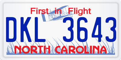 NC license plate DKL3643