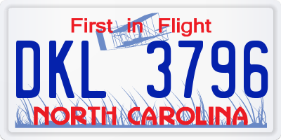 NC license plate DKL3796