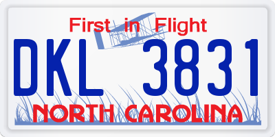 NC license plate DKL3831
