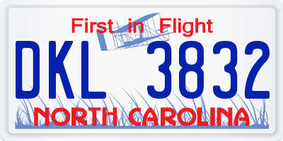 NC license plate DKL3832