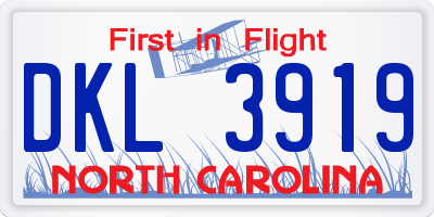 NC license plate DKL3919