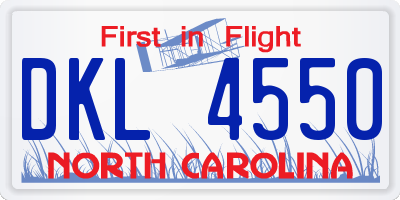 NC license plate DKL4550