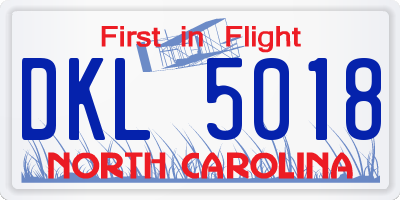 NC license plate DKL5018