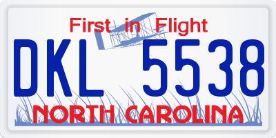 NC license plate DKL5538