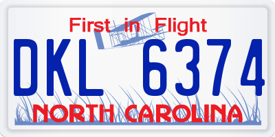 NC license plate DKL6374