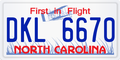 NC license plate DKL6670