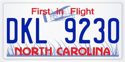 NC license plate DKL9230