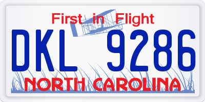NC license plate DKL9286