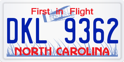 NC license plate DKL9362
