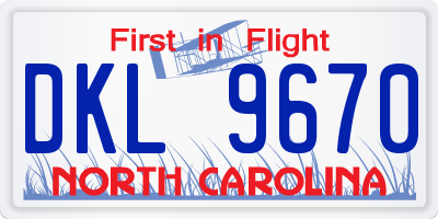 NC license plate DKL9670