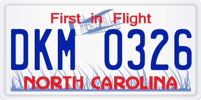 NC license plate DKM0326