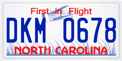 NC license plate DKM0678