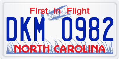 NC license plate DKM0982