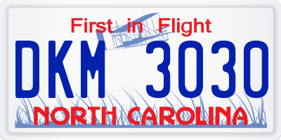 NC license plate DKM3030