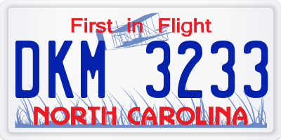 NC license plate DKM3233