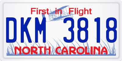 NC license plate DKM3818