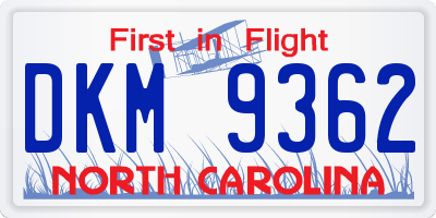 NC license plate DKM9362