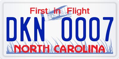 NC license plate DKN0007