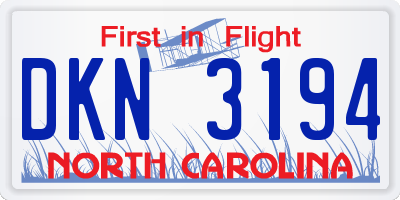 NC license plate DKN3194
