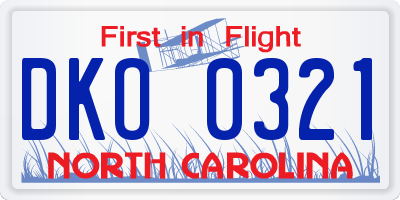 NC license plate DKO0321