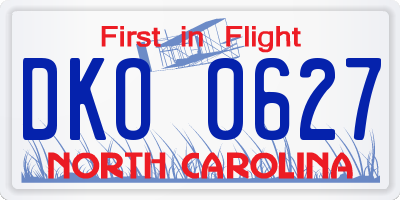 NC license plate DKO0627