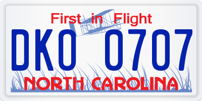 NC license plate DKO0707